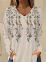 Loose Floral Casual V Neck Blouse
