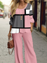 Abstract Graphic Pocket Stitching Casual Crew Neck Two-Piece Set