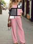 Abstract Graphic Pocket Stitching Casual Crew Neck Two-Piece Set
