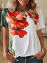 Casual Floral Cotton Blends T-Shirts