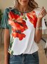 Casual Floral Cotton Blends T-Shirts