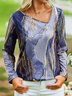 Women Summer Gradient Pattern Casual Irregular Craftsmanship Daily Asymmetrical Fit Cotton-Blend H-Line T-shirt
