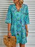Polyester Fibre Loose V Neck Floral Shorts