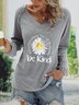 Cotton-Blend V Neck Casual Loose T-shirt