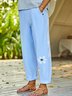 Floral Summer Casual Drawstring Natural Standard Loose Cotton H-Line Casual Pants for Women