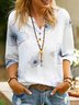 Floral Autumn Linen No Elasticity Pullover Standard Half sleeve Regular H-Line Top for Women