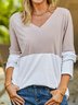 Women Casual Spring Color Block V neck Lightweight Daily Sleeveless Regular Basic Plain T-shirt