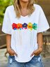 Women Floral Summer Casual V neck Lightweight Short sleeve Loose Cotton H-Line Top