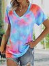 V Neck Tie-Dye Pattern Jersey T-shirt