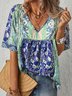 Floral Casual Loose V Neck Top
