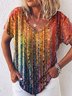Ombre Loosen V Neck T-shirt