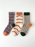 3 Pairs Of Literary Retro Striped Floral Socks
