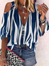 Loosen V Neck Striped Top