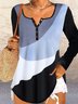 Color Block Casual V Neck Jersey T-shirt