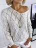 V Neck Knitted Geometric Regular Fit Sweaters