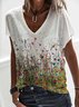 Women Casual Floral Summer Lightweight Micro-Elasticity Daily Knitted Fabric Short sleeve H-Line T-shirt