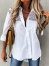 Casual Plain Autumn Micro-Elasticity Daily Loose Hot List Regular Shirt Collar Blouse for Women
