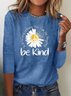Casual Autumn Daisy Micro-Elasticity Loose Jersey Crew Neck H-Line Regular T-shirt for Women