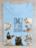 Funny Cat With Text Letters Printed Casual Crew Neck T-Shirt