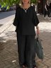 Crew Neck Cotton And Linen Plain Casual Two-Piece Set