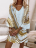 Random Print V Neck Casual Regular Fit Dress With No