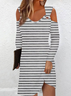 Regular Fit Striped Crew Neck Casual Dress With No