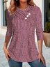 Casual Loose Plain V Neck Blouse
