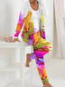 Floral Casual Hoodie Two-Piece Set