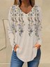 Loose Floral Casual V Neck Blouse